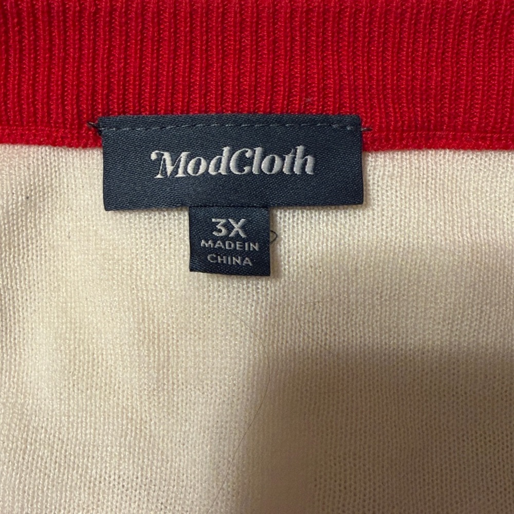 Modcloth Cream Sweater with Red Trim. 3/4 sleeve. - Picture 7 of 9